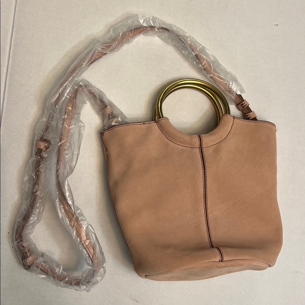J.CREW SUEDE BUCKET BAG CROSSBODY BLUSH WITH BRASS HANDLES - Picture 5 of 17